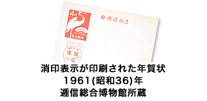 消印表示が印刷された年賀状 1961(昭和36)年 逓信総合博物館所蔵